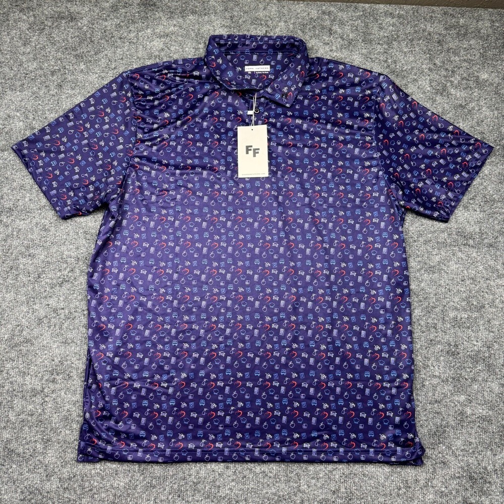 Fore Fathers Polo Mens XL All Over Print Performance Golf Shirt NWT